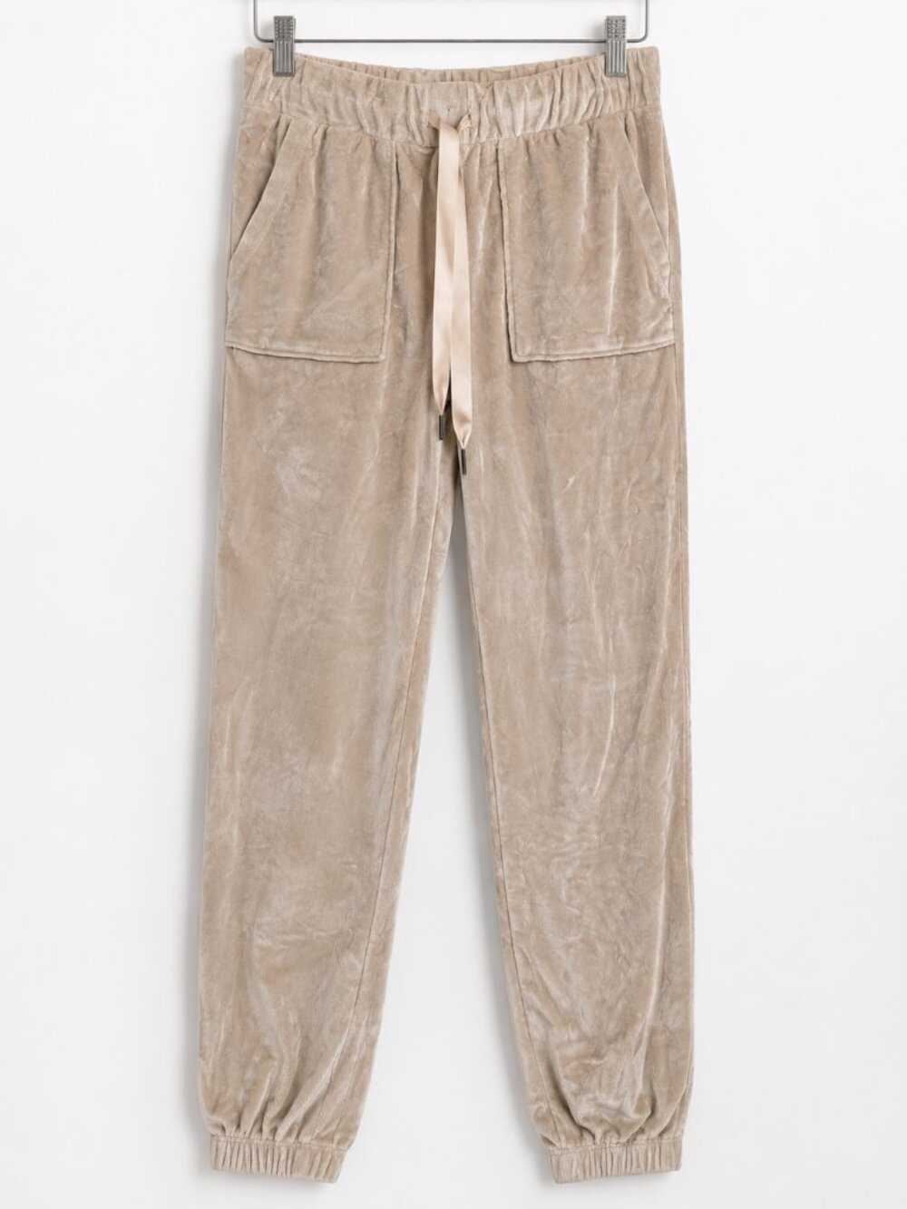 Crave Fame Women Velour Jogger Pants Size S Beige Taupe Drawstring Elastic Waist